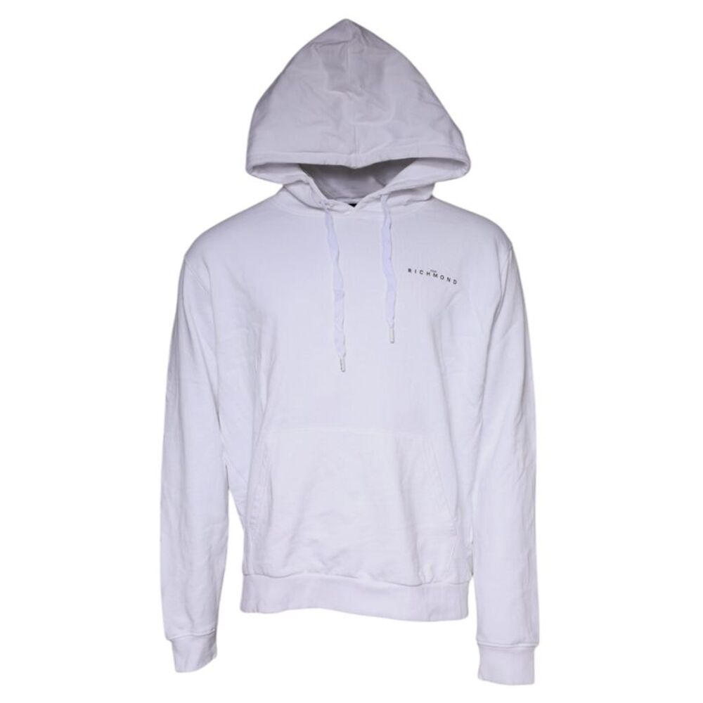John Richmond White Logo Cotton Hooded Sweatshirt Men's Sweater
